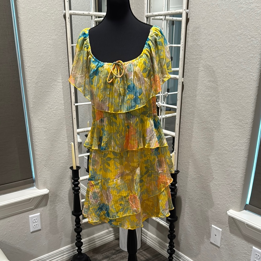 NWT Cato Floral Ruffle Dress with Yellow and Blue Accents